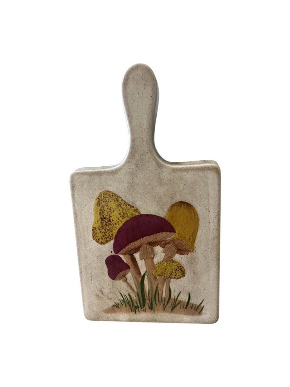 Vintage 1980 Signed Ceramic Mushroom Wall Hanging Cutting Board Decor Signed